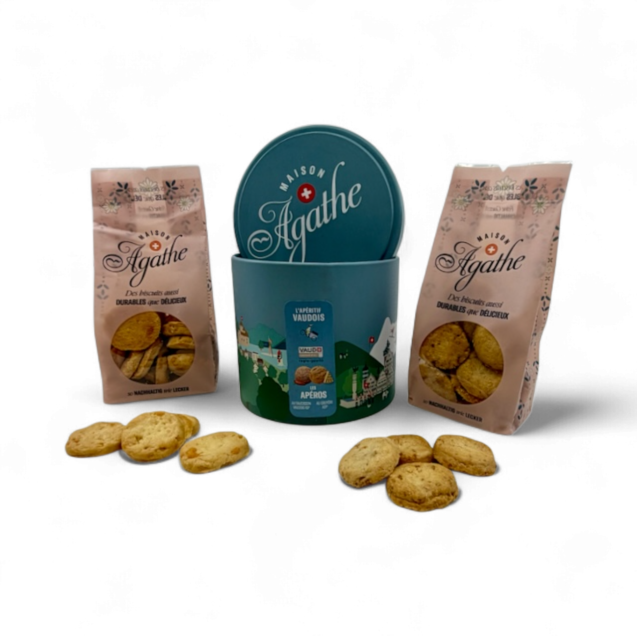 Boite apéro OUVERTE - sans fond boite biscuits apéro . biscuits artisanaux suisse. au gruyere et au saucisson vaudois