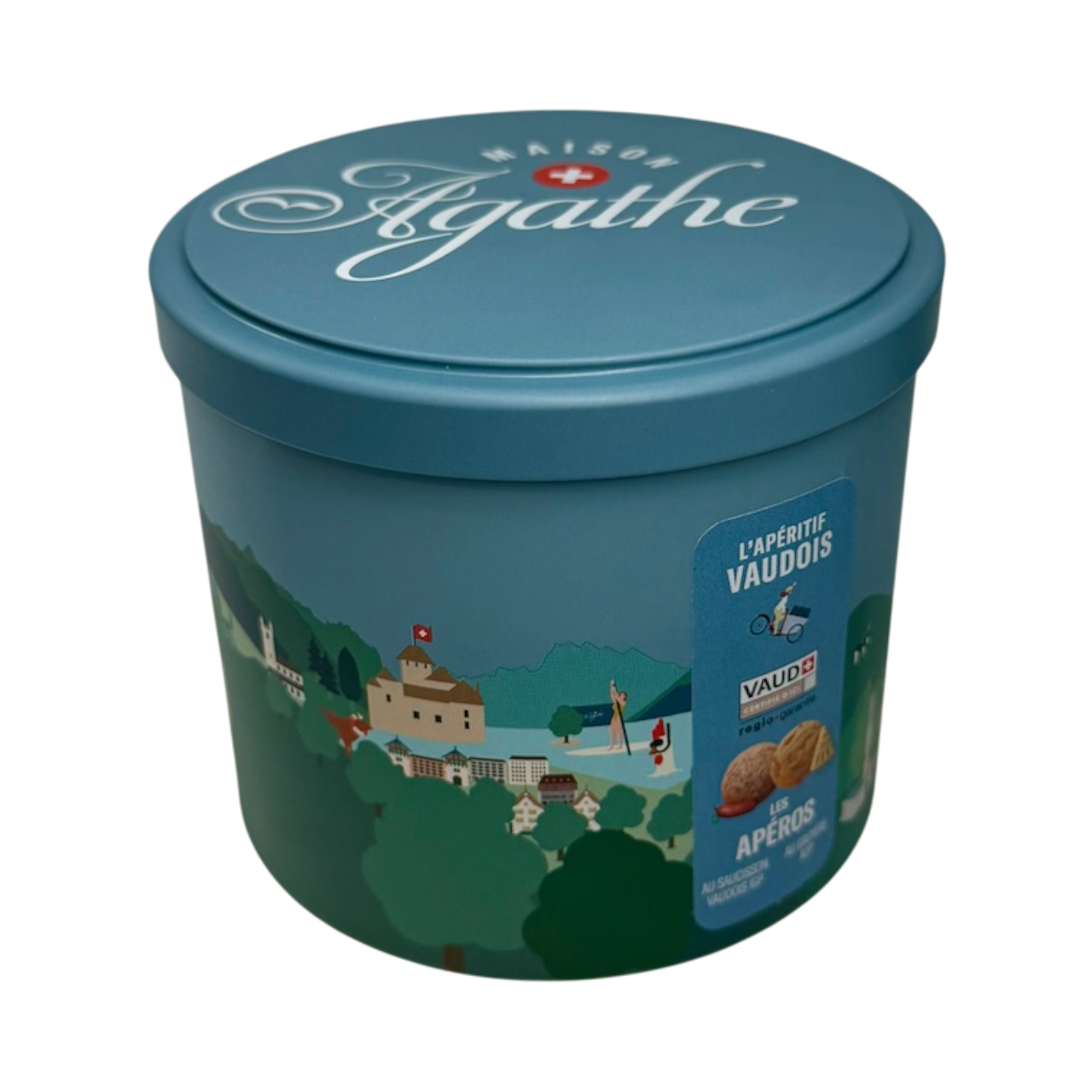 Boite apéro -fond blanc 3 boite biscuits apéro . biscuits artisanaux suisse. au gruyere et au saucisson vaudois