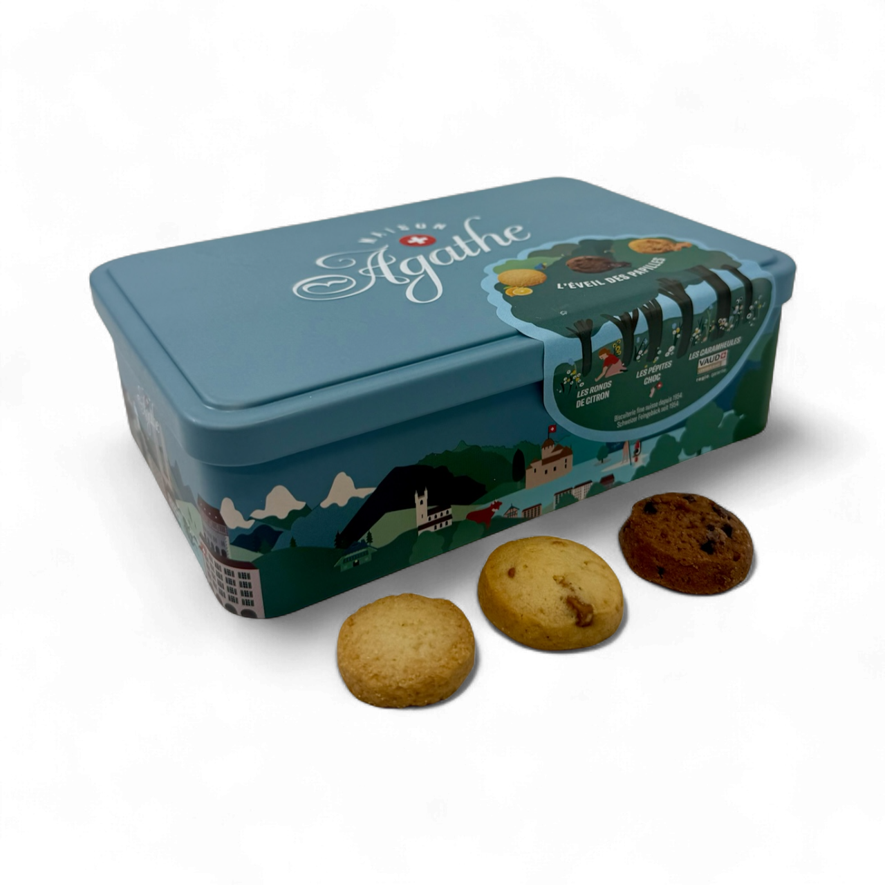Eveil Papilles avec biscuits - sans fond boite cadeaux Agathe. assortiment de biscuits suisses artisanaux