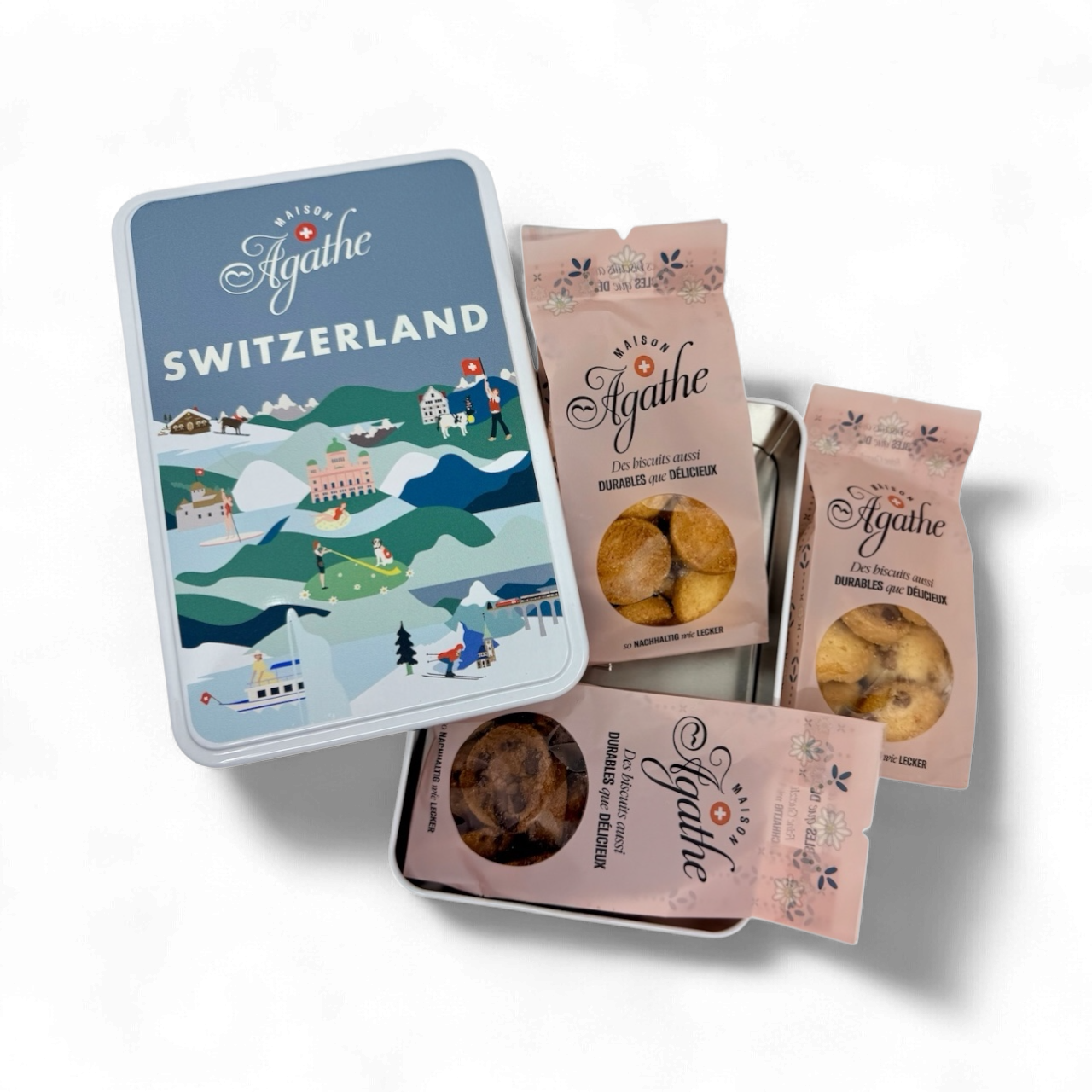 boite Switzerland OUVERTE - sans blanc boite city collection. assortiment de biscuits suisse