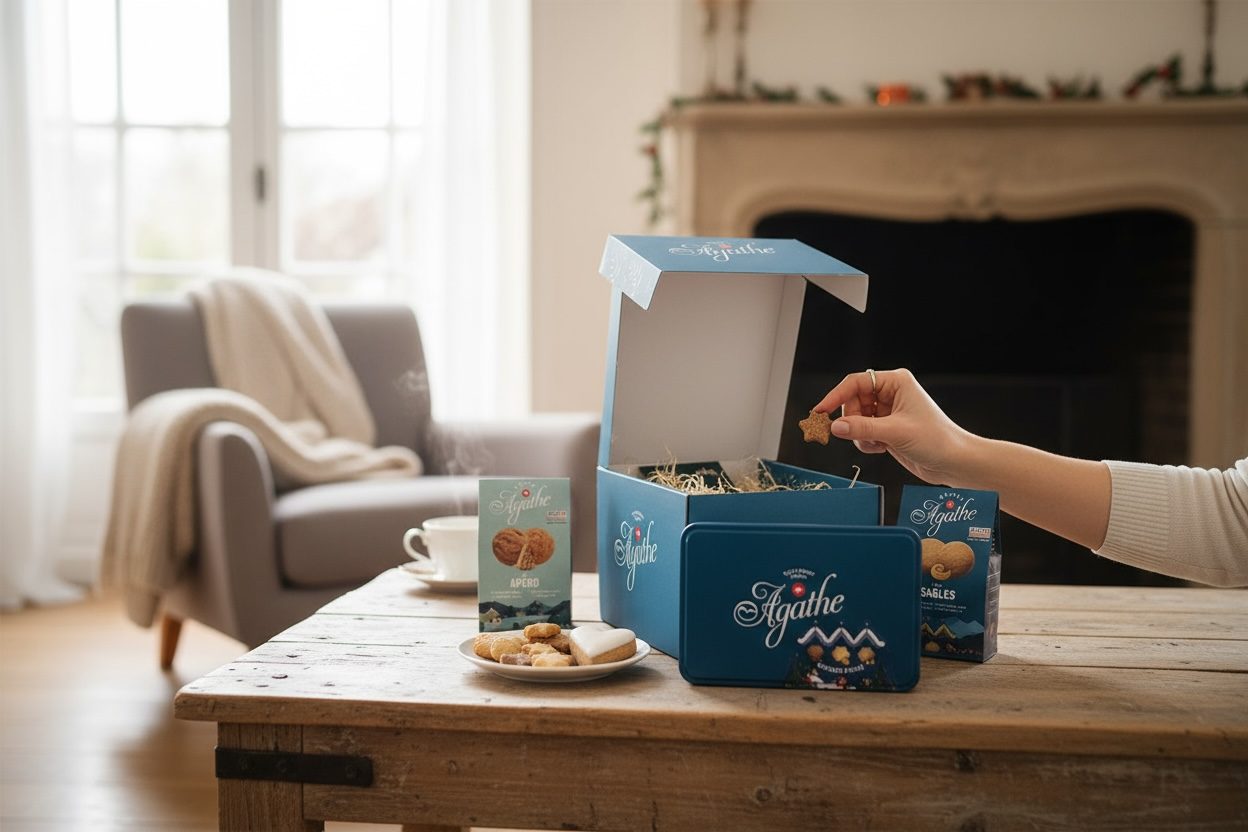 Coffret CO05 - lifestyle le coffret Noel d'Agathe - Assortiment de biscuits artisanaux suisses
