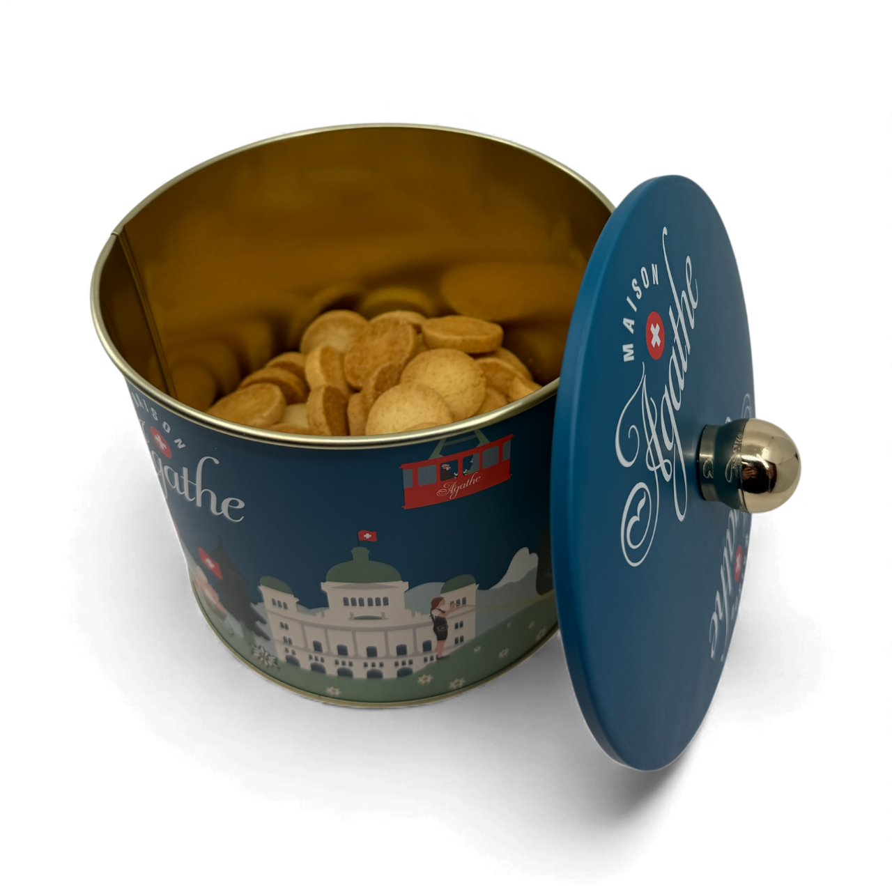 Seau OUVERT avec biscuits - sans fond le seau à biscuits. assortiment de biscuits suisse