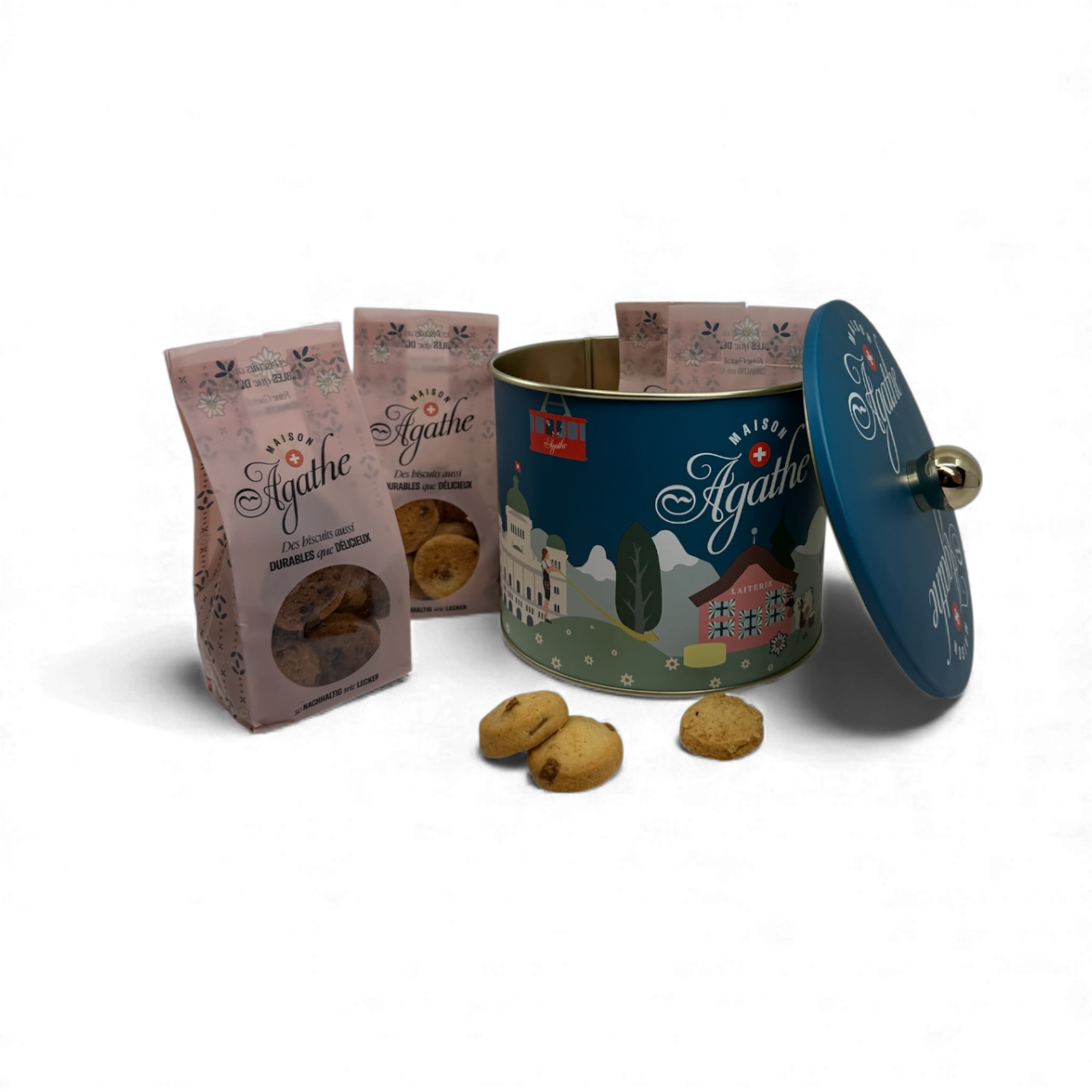 Seau OUVERT - sans fond le seau à biscuits. assortiment de biscuits suisse