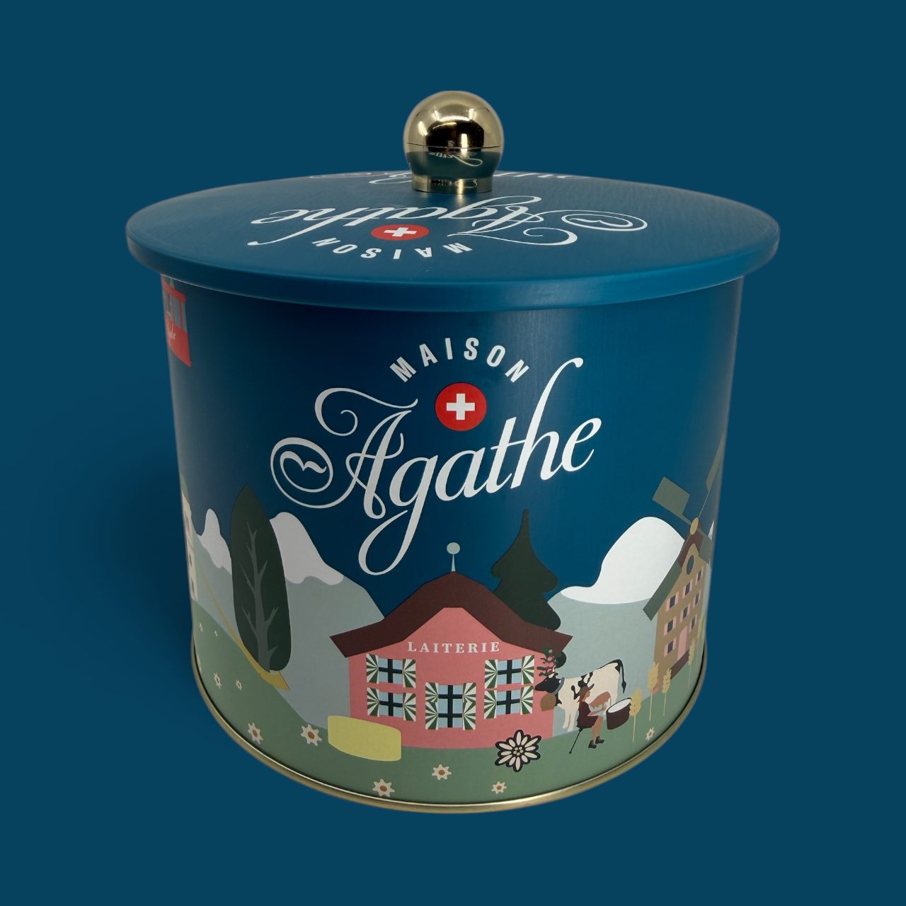 Seau - fond bleu le seau à biscuits. assortiment de biscuits suisse